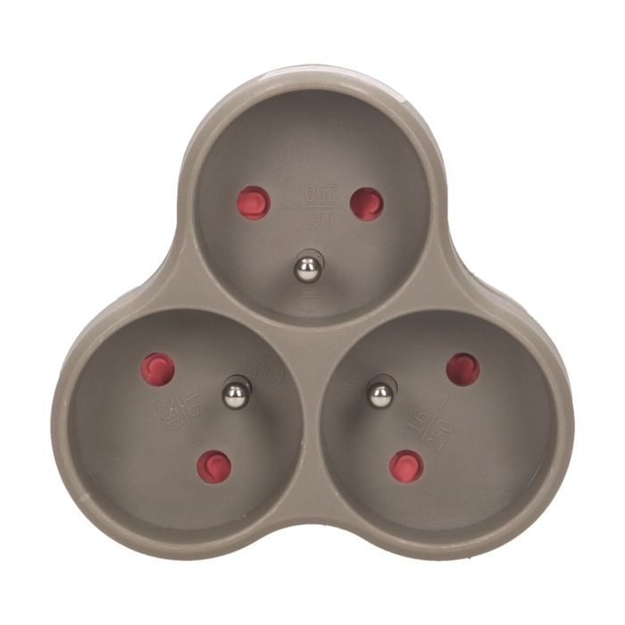 140895 - Triple socket outlet, gray Three-socket splitter with grounding, suitable for any interior where additional sockets are required.