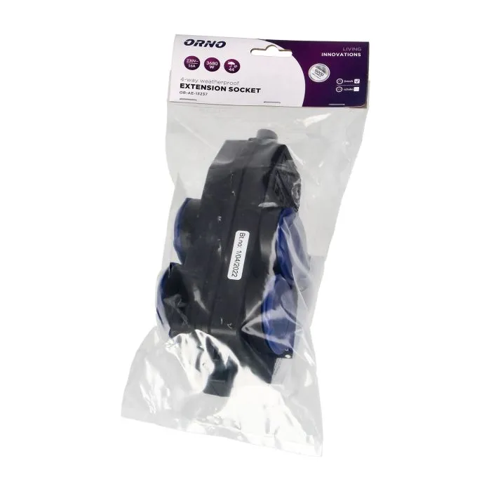 140922 - 4-way weatherproof extension socket, shock-resistant, 4x2P+E, 16A, IP44