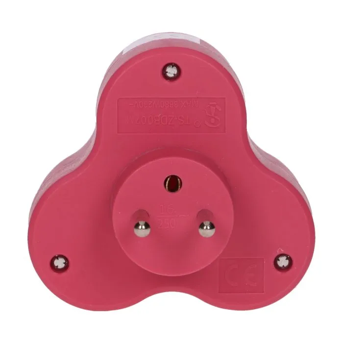 140896 - Triple socket outlet, pink Three-socket splitter with grounding, suitable for any interior where additional sockets are required.