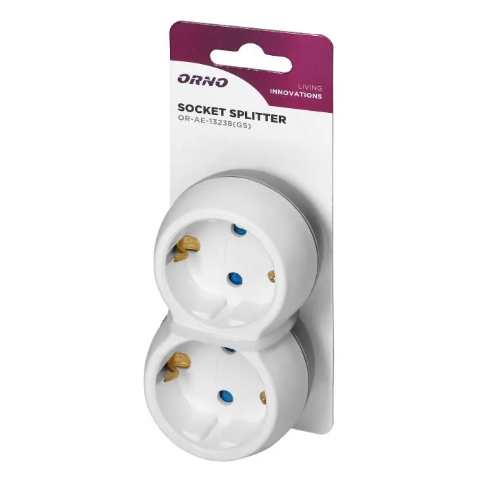 140904 - Power socket splitter 2x2P+E (Schuko), white-grey
