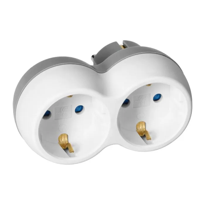 140904 - Power socket splitter 2x2P+E (Schuko), white-grey