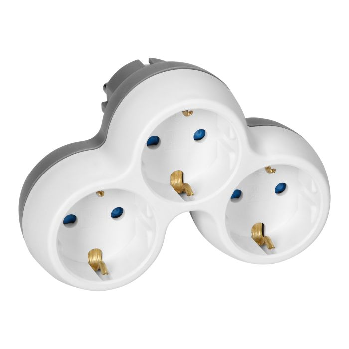 140905 - Power socket splitter 3x2P+E (Schuko), white-grey