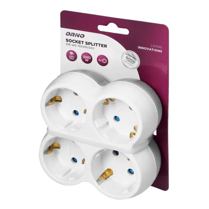 140906 - Power socket splitter 4x2P+E (Schuko), white-grey