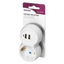 140907 - Power socket splitter 2x2P+E (Schuko) with 2xUSB charger, white-grey