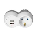 140907 - Power socket splitter 2x2P+E (Schuko) with 2xUSB charger, white-grey