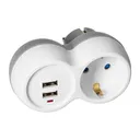 140907 - Power socket splitter 2x2P+E (Schuko) with 2xUSB charger, white-grey
