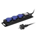 141011 - Heavy-duty, splash-proof extension sockets, 5m with central switch and rubber cord, 3 sockets 2P+E, IP44, H05RR-F 3x1.5mm2