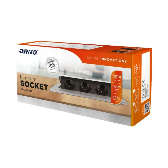 141037 - Recessed furniture socket 3x2P+E, silver power supply: 230V AC / 56-60Hz; maximum load: 3600W; protection rating: IP20;