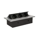 141037 - Recessed furniture socket 3x2P+E, silver power supply: 230V AC / 56-60Hz; maximum load: 3600W; protection rating: IP20;