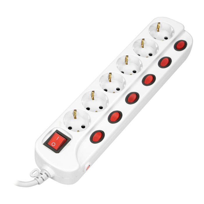 140991 - Multiswitch powerstrip, Schuko sockets with independent ON/OFF switches for 6 Schuko sockets , cable 3x1,5mm2, 1.5m long, total power consumption of 3680W