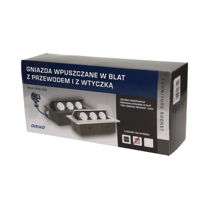141039 - Recessed furniture socket 3x2P+E with 1.5m cable, silver power supply: 230V AC / 56-60Hz; maximum load: 3600W; protection rating: IP20; colour: silver