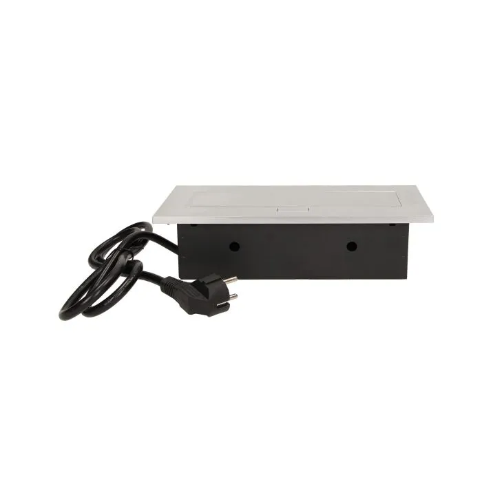 141039 - Recessed furniture socket 3x2P+E with 1.5m cable, silver power supply: 230V AC / 56-60Hz; maximum load: 3600W; protection rating: IP20; colour: silver