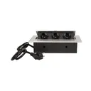 141039 - Recessed furniture socket 3x2P+E with 1.5m cable, silver power supply: 230V AC / 56-60Hz; maximum load: 3600W; protection rating: IP20; colour: silver