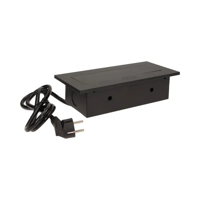 141040 - Recessed furniture socket 3x2P+E with 1.5m cable, black power supply: 230V AC / 56-60Hz; maximum load: 3600W; protection rating: IP20; colour: silver