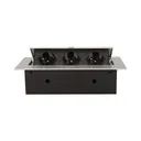 141041 - Recessed furniture socket 3x2P+E, silver power supply: 230V AC, 3x16A, ; maximum load: 3600W; protection rating: IP20;
