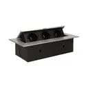 141041 - Recessed furniture socket 3x2P+E, silver power supply: 230V AC, 3x16A, ; maximum load: 3600W; protection rating: IP20;