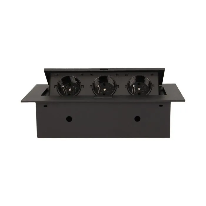 141042 - Recessed furniture socket 3x2P+E, black power supply: 230V AC, 3x16A, ; maximum load: 3600W; protection rating: IP20;