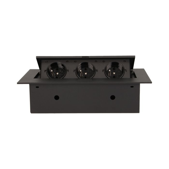 141042 - Recessed furniture socket 3x2P+E, black power supply: 230V AC, 3x16A, ; maximum load: 3600W; protection rating: IP20;