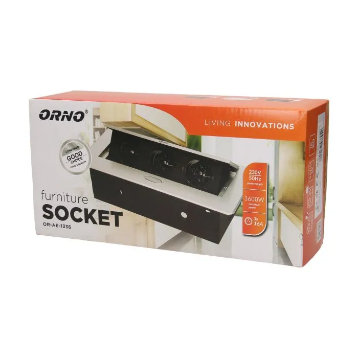 141045 - Recessed furniture socket 3x2P+E, silver power supply: 230V AC / 56-60Hz; maximum load: 3600W; protection rating: IP20;