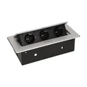 141045 - Recessed furniture socket 3x2P+E, silver power supply: 230V AC / 56-60Hz; maximum load: 3600W; protection rating: IP20;