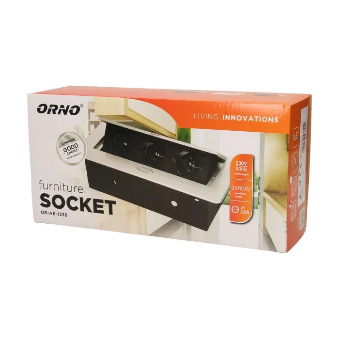 141046 - Recessed furniture socket 3x2P+E, black power supply: 230V AC / 56-60Hz; maximum load: 3600W; protection rating: IP20;