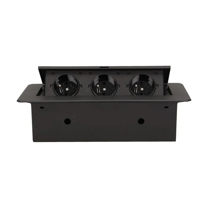 141046 - Recessed furniture socket 3x2P+E, black power supply: 230V AC / 56-60Hz; maximum load: 3600W; protection rating: IP20;