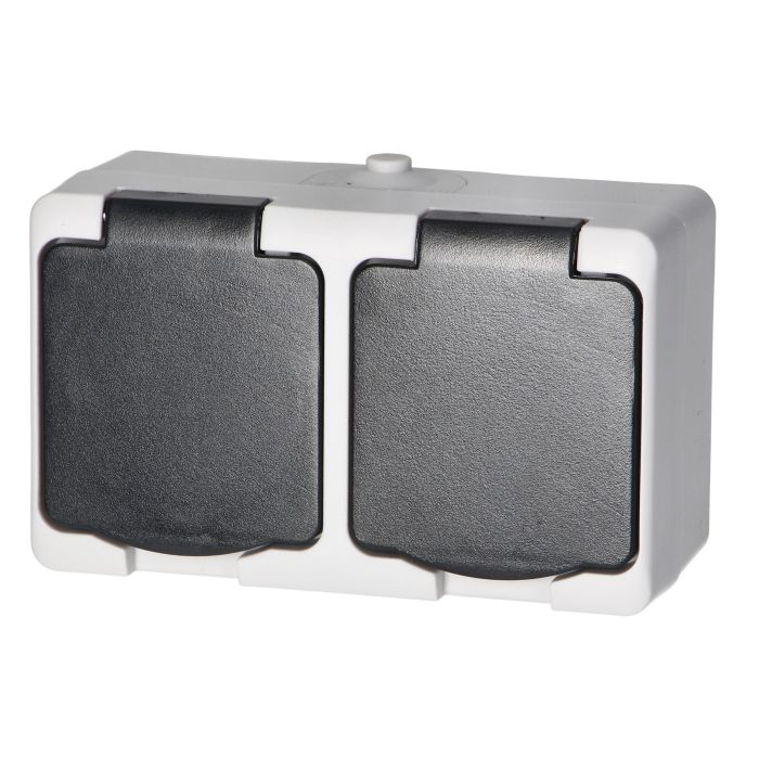 140950 - AQUATIC MINI IP54 Double socket 2x2P+E (Schuko), white/black