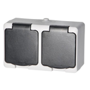 140950 - AQUATIC MINI IP54 Double socket 2x2P+E (Schuko), white/black