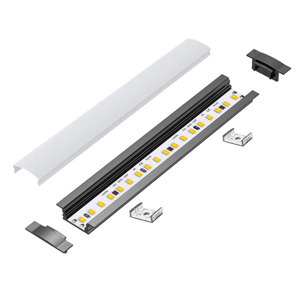 109072 - 2 meters Recessed Aluminium Profile for LED Strip Multi Purpose Use, MDF, Drywall, Tile Black - LDL