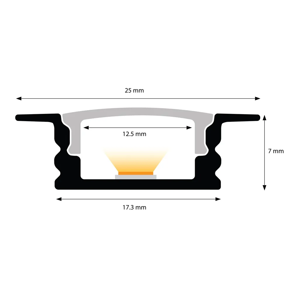 109072 - 2 meters Recessed Aluminium Profile for LED Strip Multi Purpose Use, MDF, Drywall, Tile Black - LDL