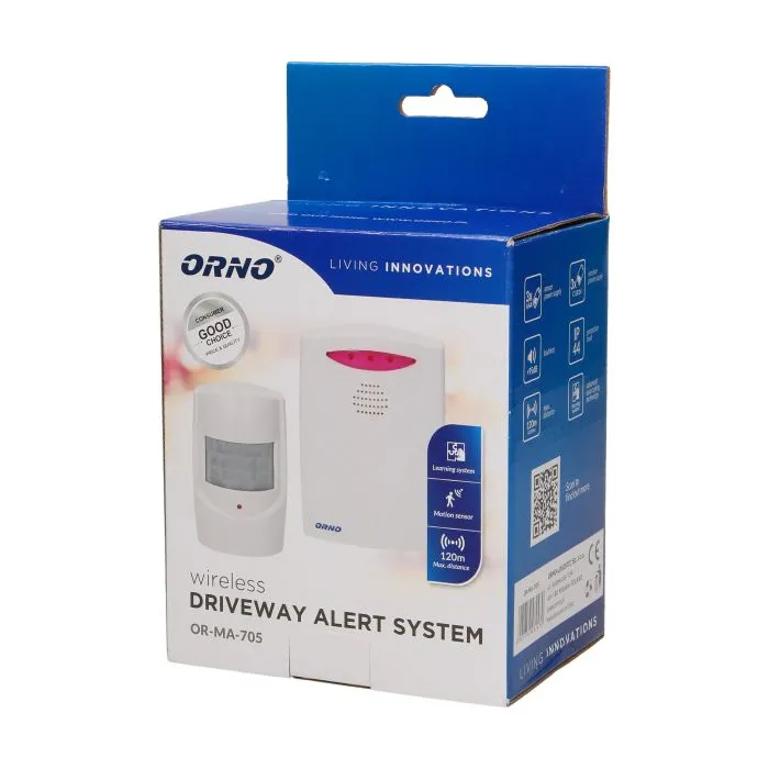140015-Wireless driveway alert system, IP44, range in open field: 120m, long battery life -ORN
