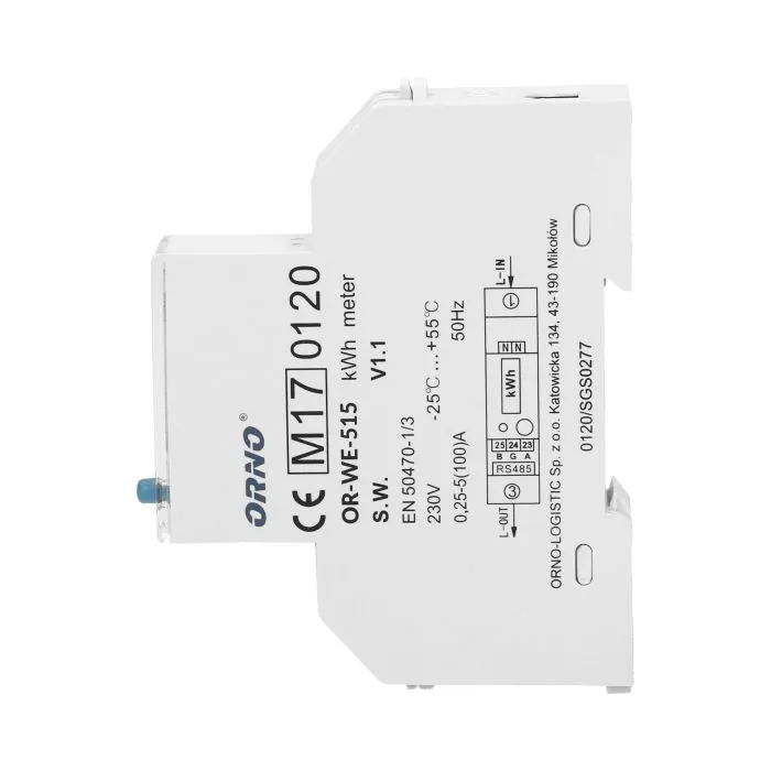 140067- 1-phase multi-tariff energy meter wtih RS-485, 100A MID, 1 module, DIN TH-35mm