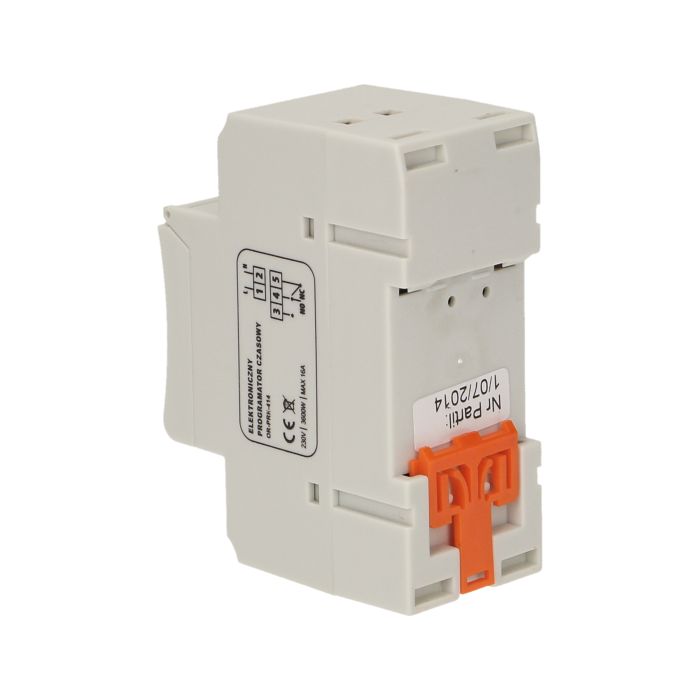 140077-DIN rail digital timer 16 time programs; daily or weekly cycle; 12 or 24 hour mode; wyświetlacz LCD-ORN