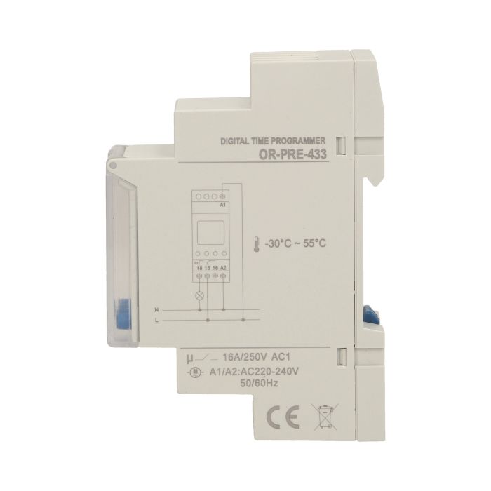 140078-DIN rail weekly digital timer 52 time programs; setting a daily, weekly or pulse cycle, automatic summer/winter time switch;-ORN