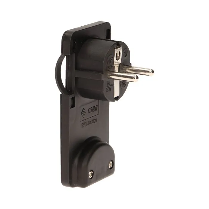 140093-Flat plug with handle, black 230V / 50 Hz; 16A; equipped with grips, easy mounting; colour: black-ORN
