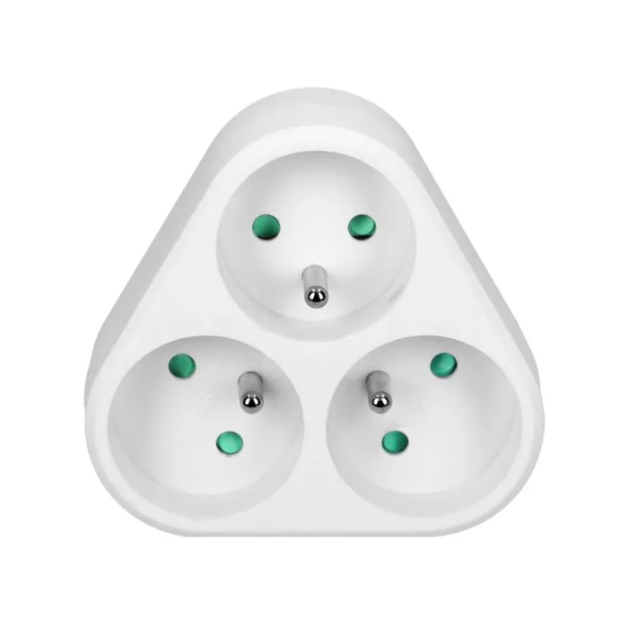 140100-Triple power socket splitter 3x2P+E, white