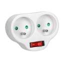 140103- Power splitter with 2 round sockets and a central switch, white, for Belgium and France -ORN