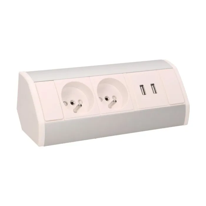140320- Furniture socket with USB charger, silver-white, for Belgium and France -ORN