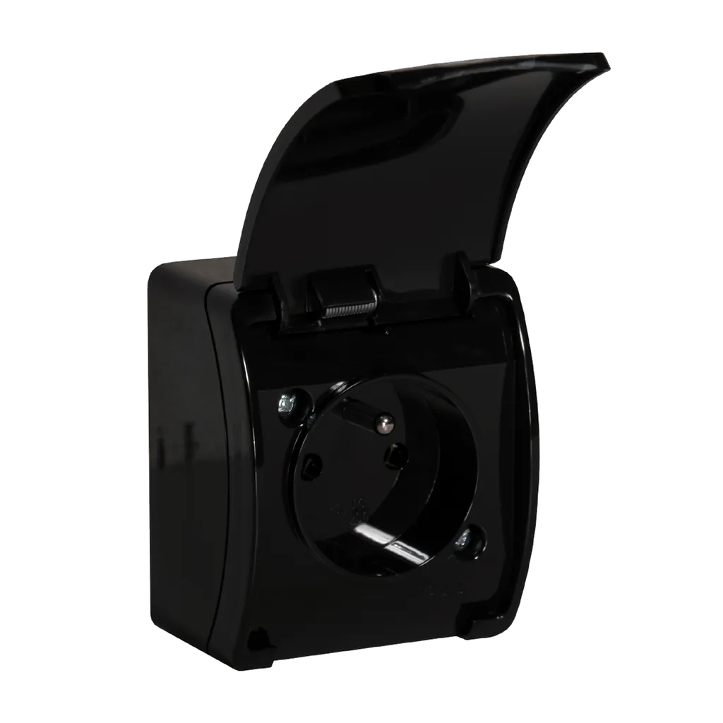 140337- Single socket 2P+E AQUATIC IP44 black, for Belgium and France -ORN