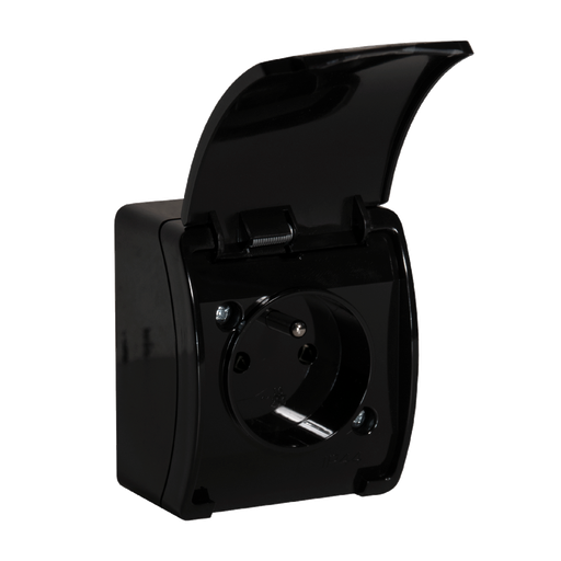 [ORNOR-OE-7105/B/10] 140337- Single socket 2P+E AQUATIC IP44 black, for Belgium and France -ORN