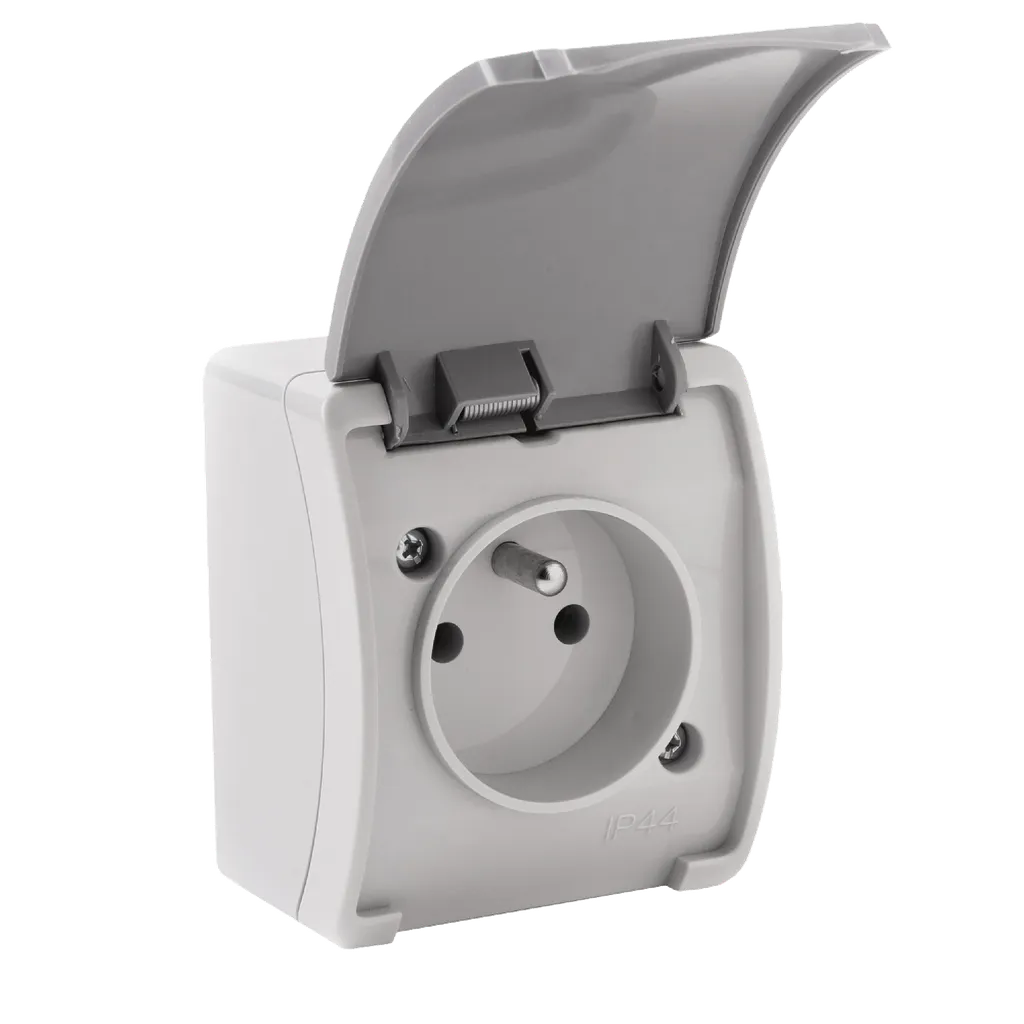 140338- Prise simple 2P+T AQUATIC IP44 gris-graphite, pour Belgique et France -ORN