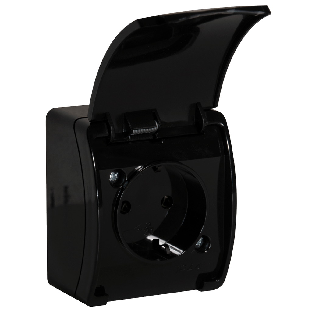 140339- Single socket 2P+E AQUATIC IP44 black, for Netherlands and Germany -ORN