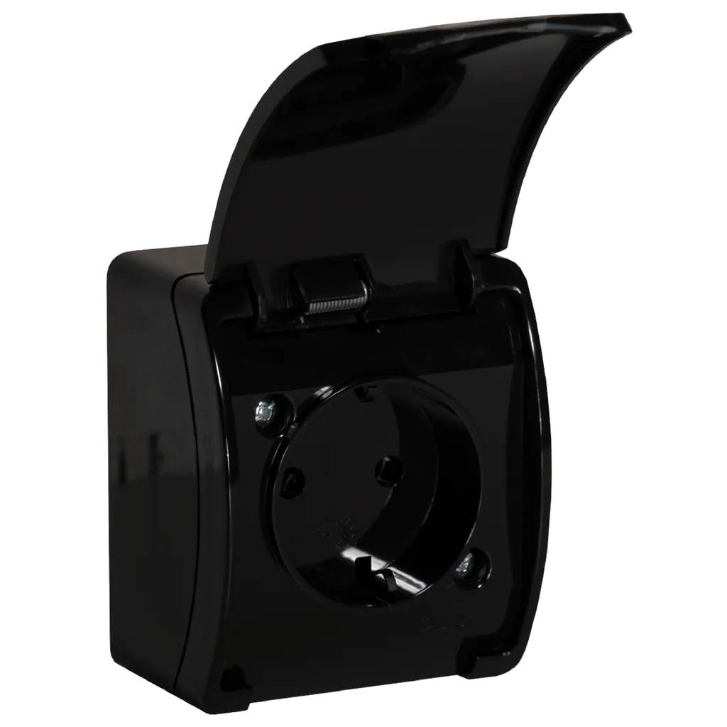 140339- Single socket 2P+E AQUATIC IP44 black, for Netherlands and Germany -ORN
