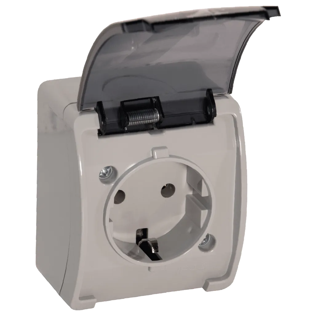 140340- Prise simple 2P+T Schuko AQUATIC IP44 gris, pour Pays-Bas et Allemagne -ORN