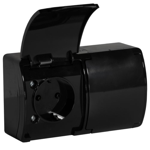 [ORNOR-OE-7106(GS)/B/10] 140341- Double socket 2x2P+E Schuko AQUATIC IP44 black, for Netherlands and Germany-ORN