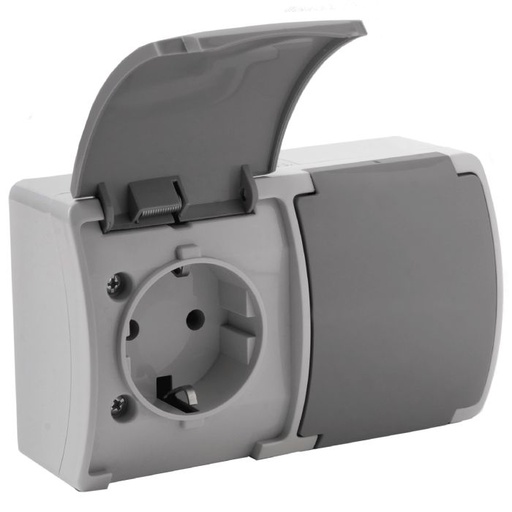 [ORNOR-OE-7106(GS)/GR/10] 140342- Double socket 2x2P+E Schuko AQUATIC IP44 grey-graphite, for Netherlands and Germany -ORN