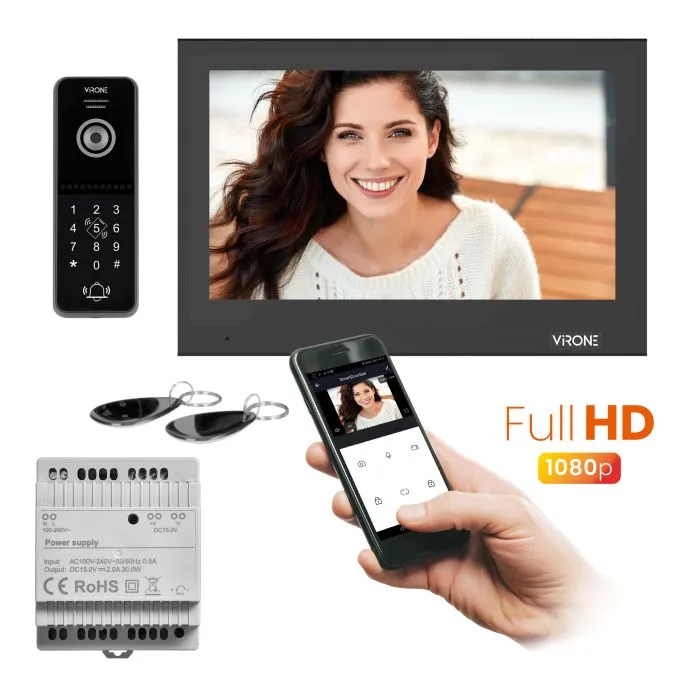 140361- Ensemble visiophone BESAR, sans combiné, moniteur 10", serrure à code, lecteur badges/badges et application mobile