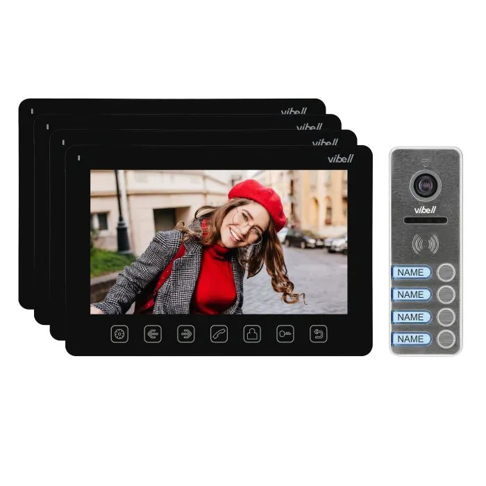 140363-NOVEO MULTI4 a four-family video door phone set, LCD 7" monitor, black