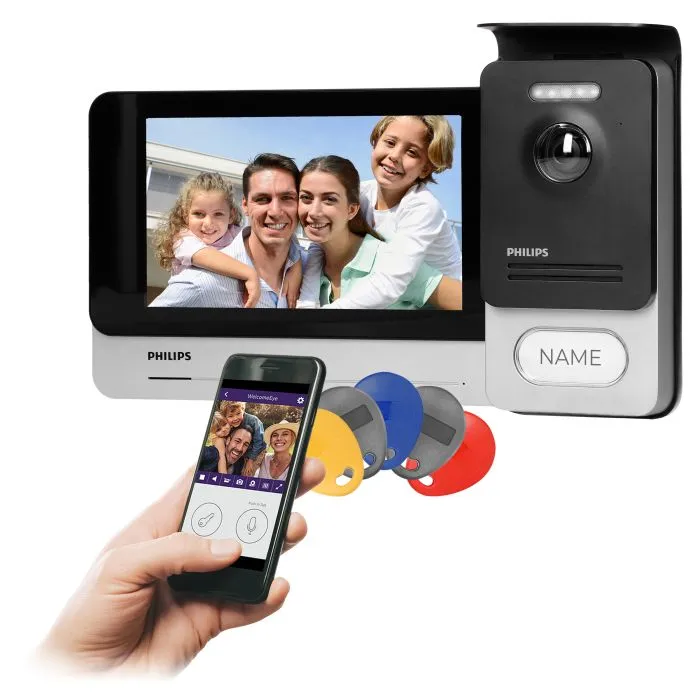 146004 - Philips WelcomeEye Connect 2, video doorphone set, loudspeaking, LCD 7", touch screen, OSD menu, WI-FI + smartphone APP, gate control, RFID -ORN