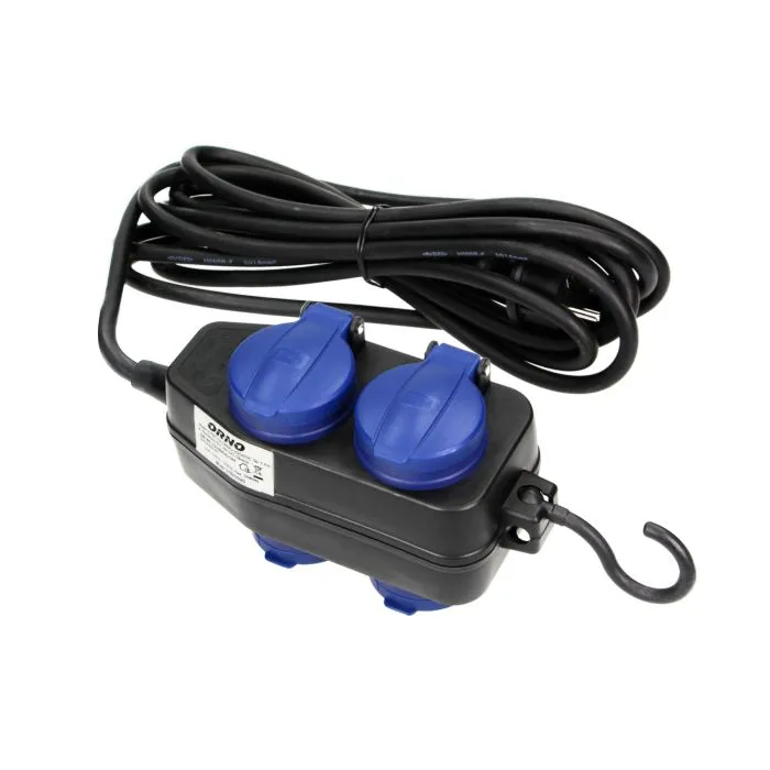 140366-Rallonges multiprises résistantes aux éclaboussures, cordon en caoutchouc, IP44, H05RR-F 3x1.5mm² - 5m, 2+2 x 2P+E(schuko), pour Pays-Bas et Allemagne-ORN